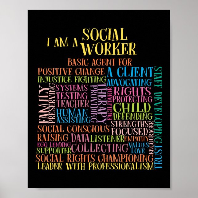 I Became A Social Social Worker Word Cloud Poster (Front)