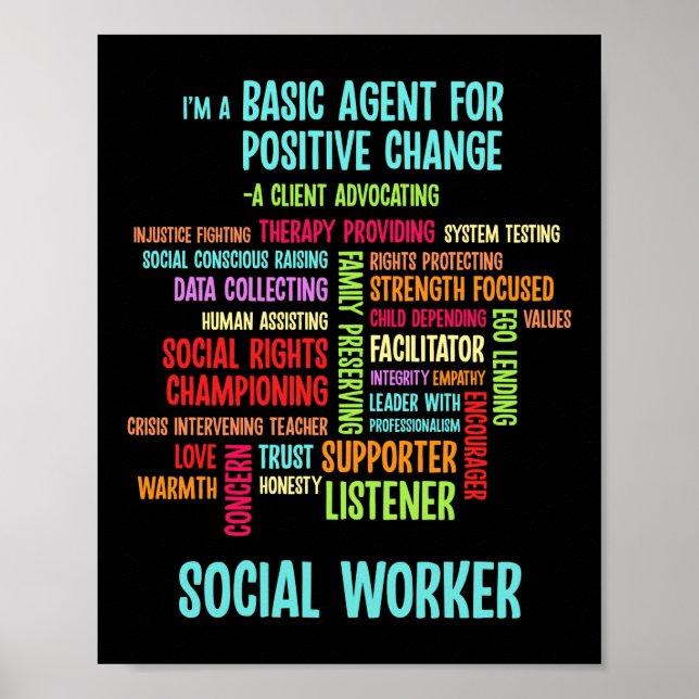 I Became A Social Social Worker Word Cloud Poster (Front)