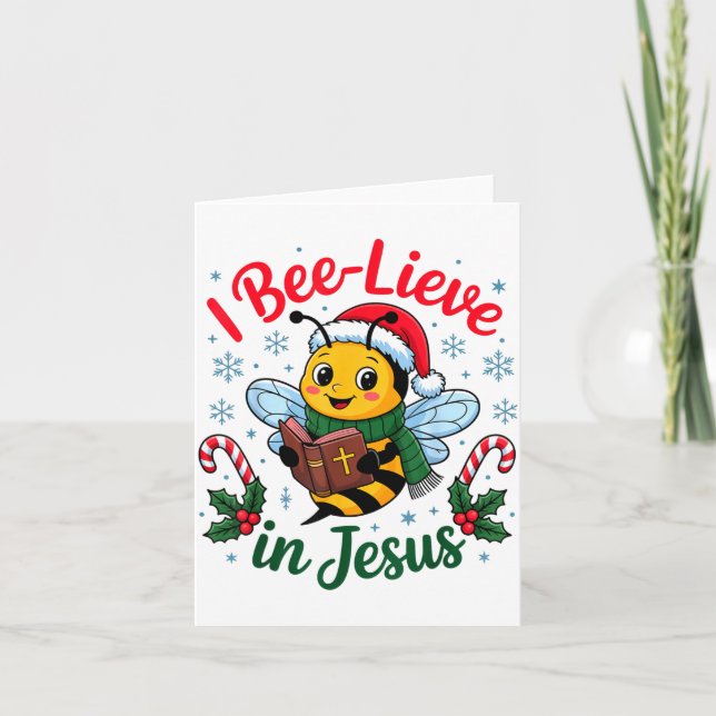 I Bee-lieve In Jesus Gospel Kids Christian Christm Card (Front)