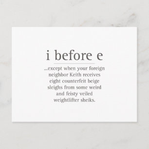 I Before E Except After Parody Humour Teacher Quot Postcard