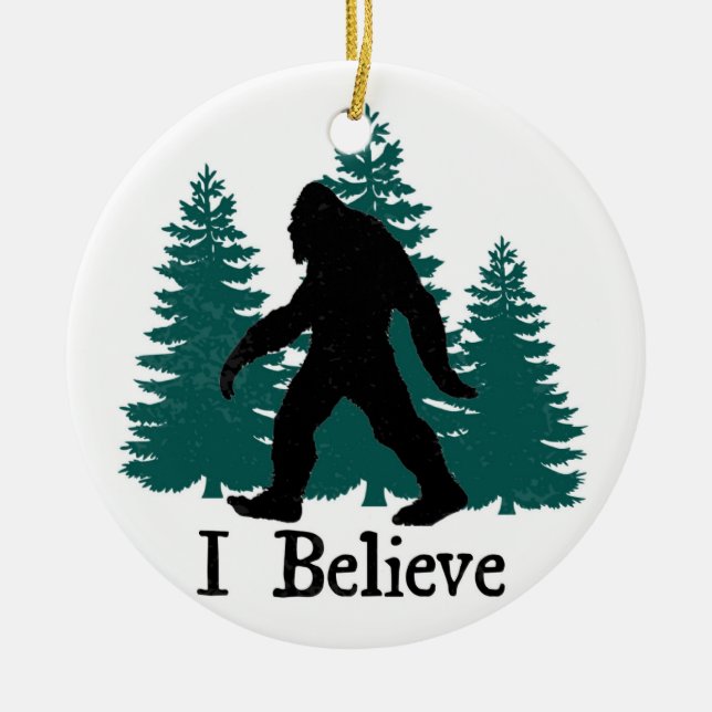 I Believe Bigfoot & Trees Ceramic Tree Decoration (Front)
