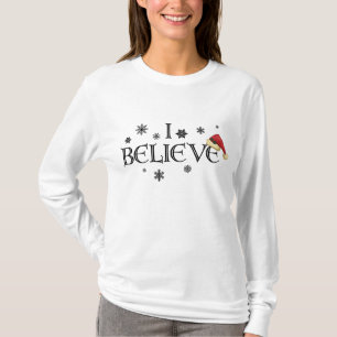 I Believe Christmas shirt Snowflakes & Santa cap