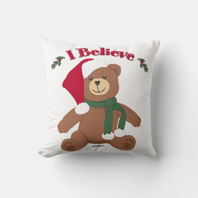I Believe! Christmas Teddy Bear Cushion (Front)