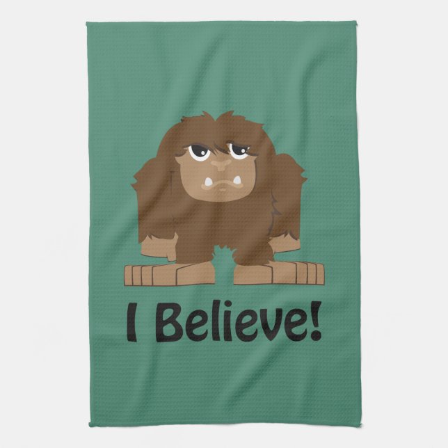 I Believe! Cute bigfoot Tea Towel (Vertical)