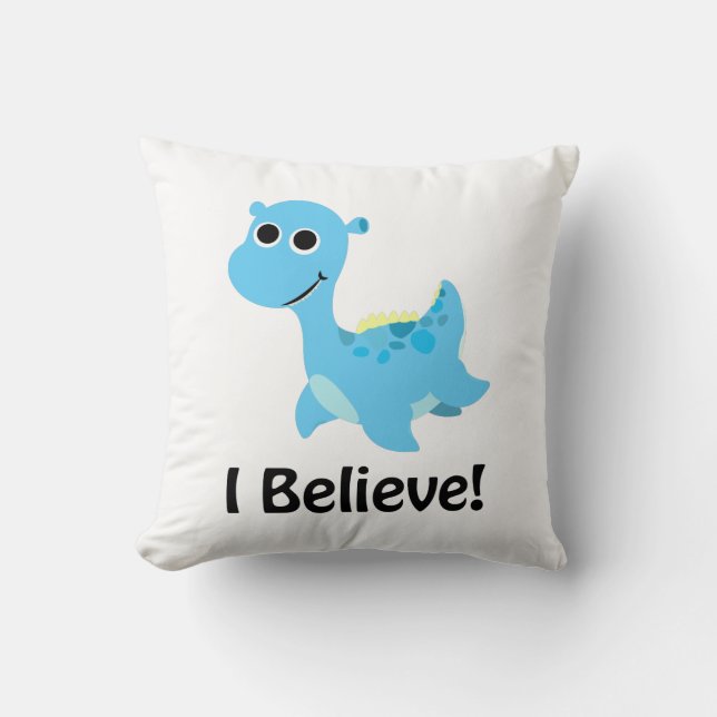 I Believe! Cute Blue Nessie Cushion (Front)