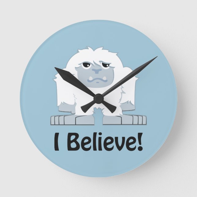 I Believe! Cute Yeti Round Clock (Front)