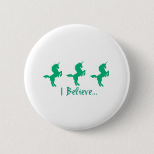 I Believe Green Unicorn Design 6 Cm Round Badge