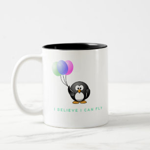 I Believe i can fly Penguin with Balloons Two-Tone Coffee Mug