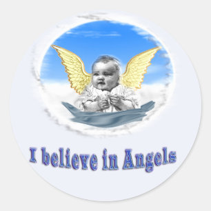 I believe in angels gifts classic round sticker