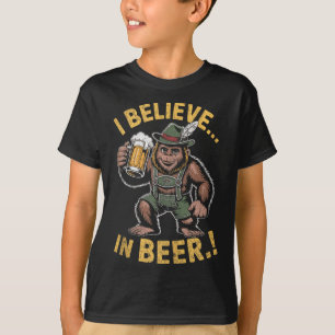 I Believe In Beer Funny Bigfoot Lederhosen Joke Ta T-Shirt