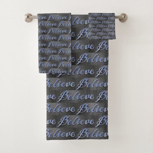 I Believe in Blue and Grey Bath Towel Set (Insitu)