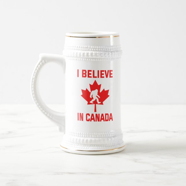I Believe In Canada - Funny Bigfoot     Beer Stein (Left)