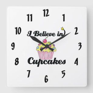 i believe in cupcakes square wall clock