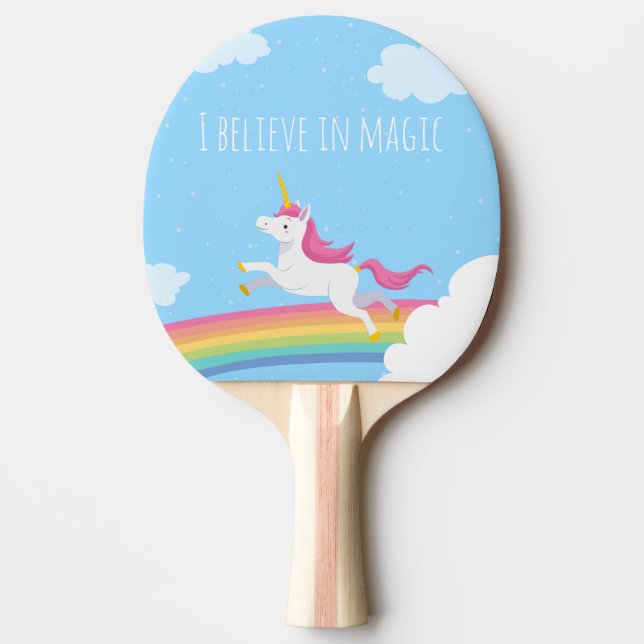 I believe in Magic Unicorn Rainbow Personalised Ping Pong Paddle (Front)
