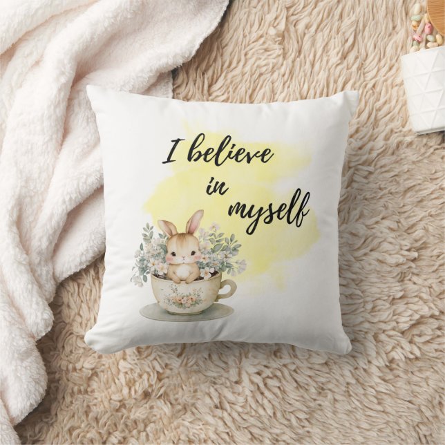 I Believe in Myself Bunny in Teacup Positive Cushion (Blanket)