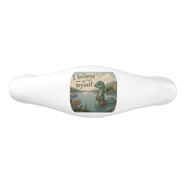 I believe in myself whimsical Loch Ness Monster Ceramic Drawer Pull (Front)