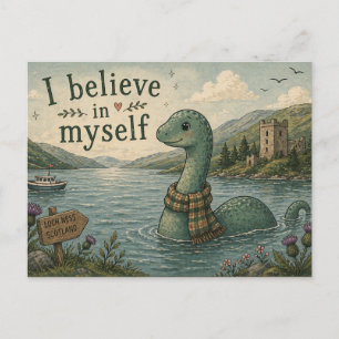 I believe in myself whimsical Loch Ness Monster Holiday Postcard