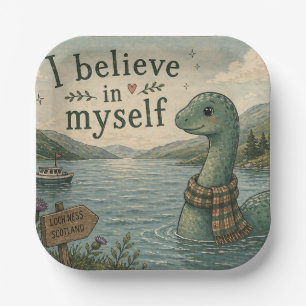 I believe in myself whimsical Loch Ness Monster Paper Plate