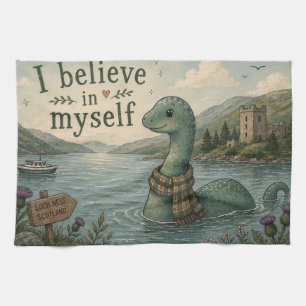 I believe in myself whimsical Loch Ness Monster Tea Towel