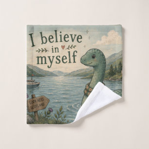 I believe in myself whimsical Loch Ness Monster Wash Cloth