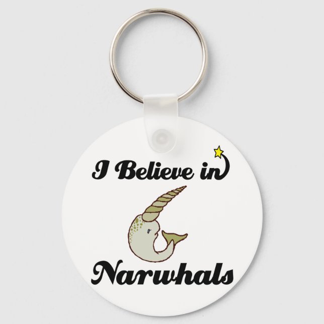 i believe in narwhals key ring (Front)