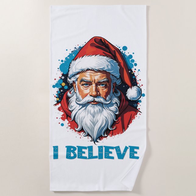 I Believe in Santa Claus Graffiti Style Design Beach Towel (Front)