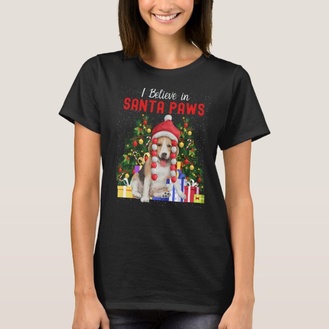 I Believe In Santa Paws  Cute Christmas Beagle Pup T-Shirt (Front)