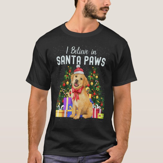 I Believe In Santa Paws   Cute Christmas Labrador  T-Shirt (Front)