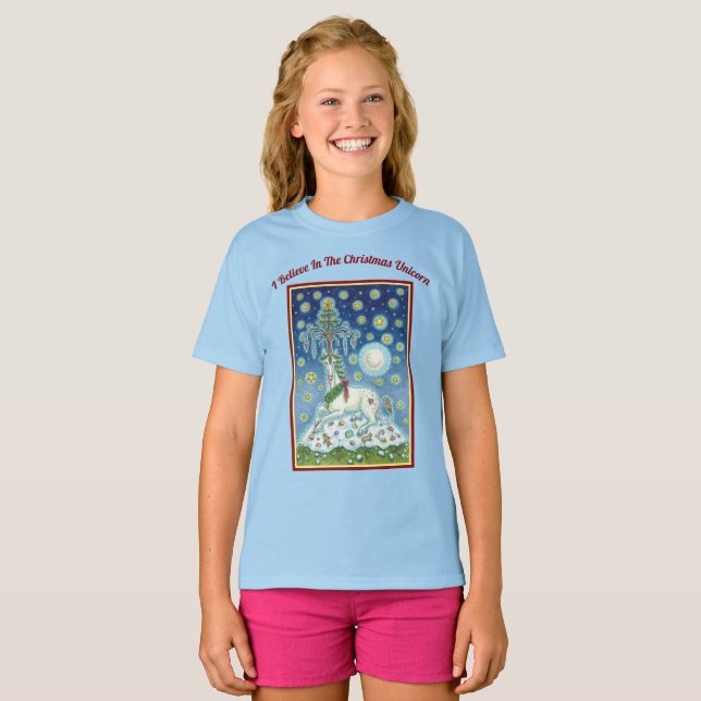 I BELIEVE IN THE CHRISTMAS UNICORN GIRL'S T-SHIRT (Front Full)