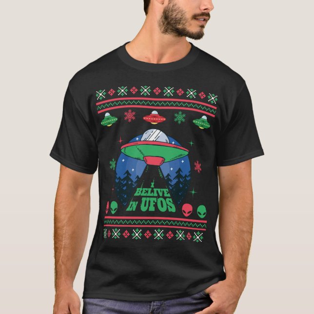 I Believe In UFOs Ugly Christmas Sweater (Front)
