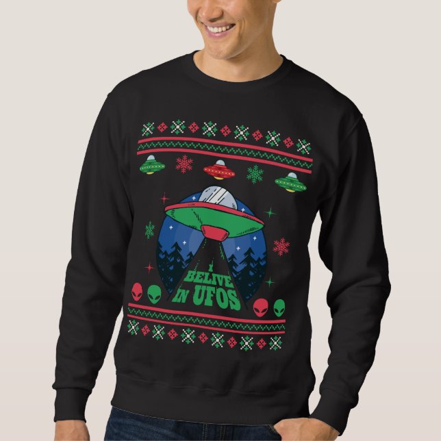 I Believe In UFOs Ugly Christmas Sweater (Front)