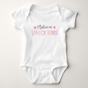 I Believe in Unicorns Baby Girl Pink Typography Bodysuit