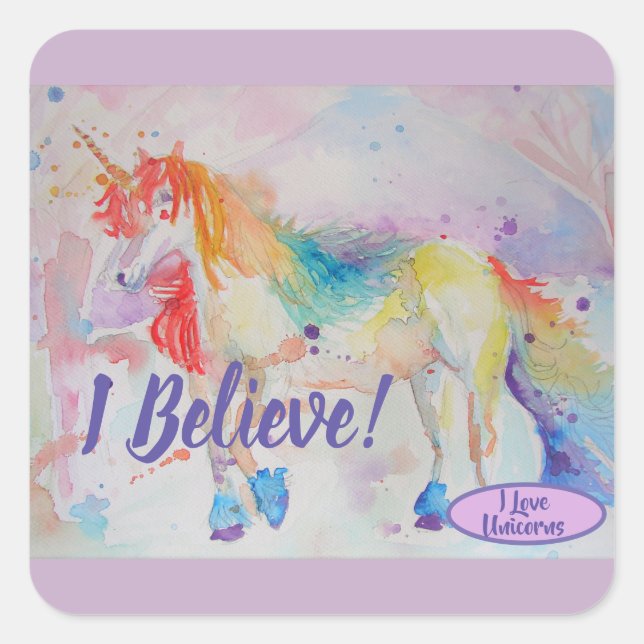 I Believe In Unicorns Rainbow Cute Girls Sticker (Front)