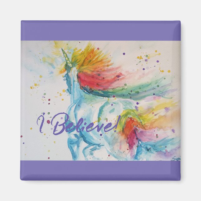 I Believe In Unicorns Rainbow Cute Girls Sticker Magnet (Front)