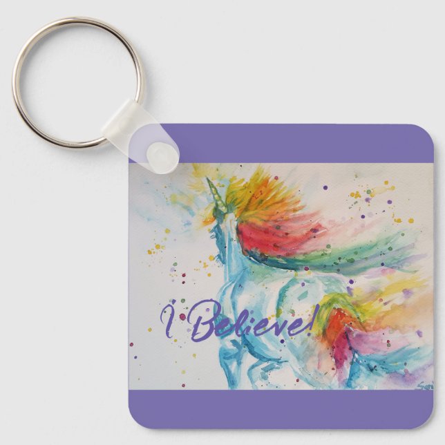 I Believe In Unicorns Rainbow Cute Girls Teenager Key Ring (Front)