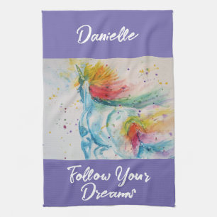 I Believe In Unicorns Rainbow Follow Your Dreams Tea Towel