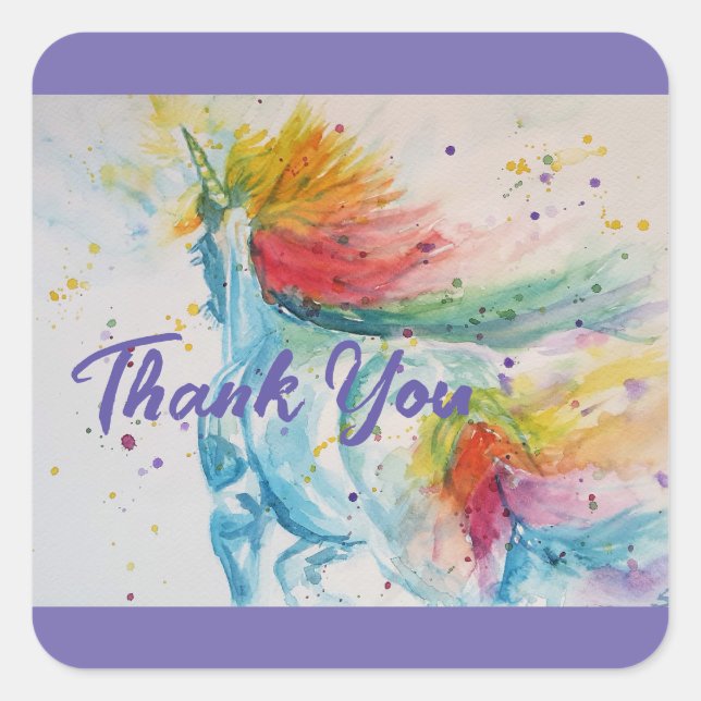 I Believe In Unicorns Rainbow Thank You Childs Square Sticker (Front)