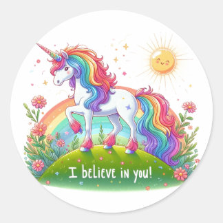 I believe in you unicorn classic round sticker