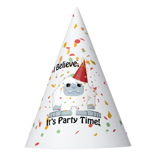 I Believe, It's Party Time!  Cute Yeti Party Hat (Front)