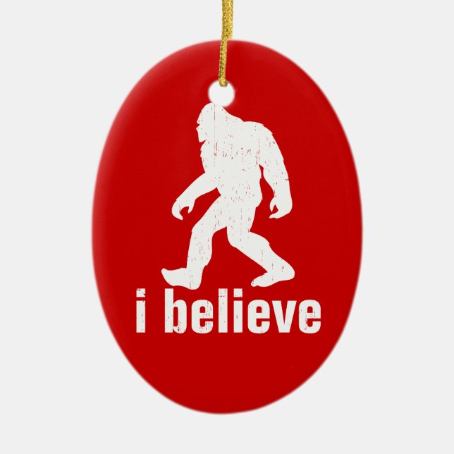 I Believe - red and white Ceramic Tree Decoration (Front)