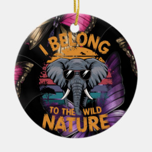 I belong to the wild nature elephant with sunglass ceramic tree decoration