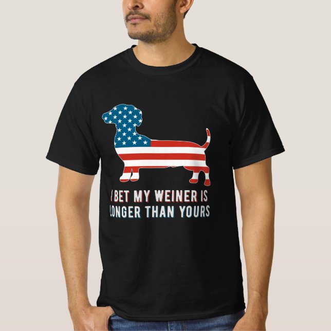  I Bet My Weiner is Longer than Yours USA patriot T-Shirt (Front)
