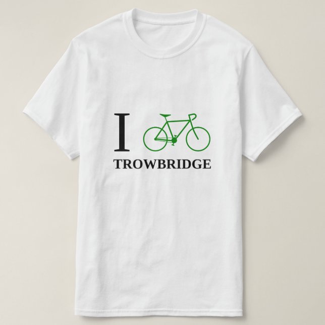 I Bike TROWBRIDGE (Green Bicycle Icon) T-Shirt (Design Front)