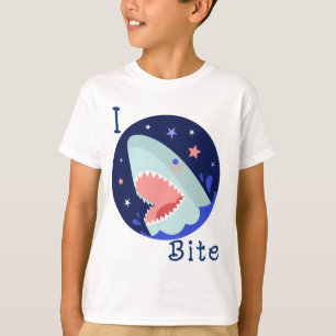 I Bite Cute Shark Kids-Blue Letter T-Shirt