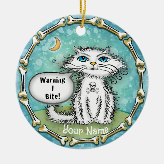 I Bite Scraggles Cat  Ceramic Tree Decoration (Front)