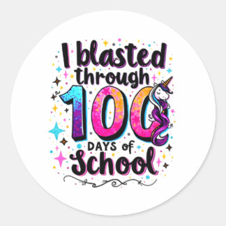 I Blasted Through 100 Days of School Unicorn Classic Round Sticker