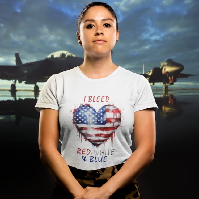 I Bleed Red White Blue Heart-Shaped Flag T-Shirt (Creator Uploaded)