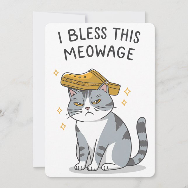 I Bless This Meowage Marriage Funny Cat Wedding Invitation (Front)