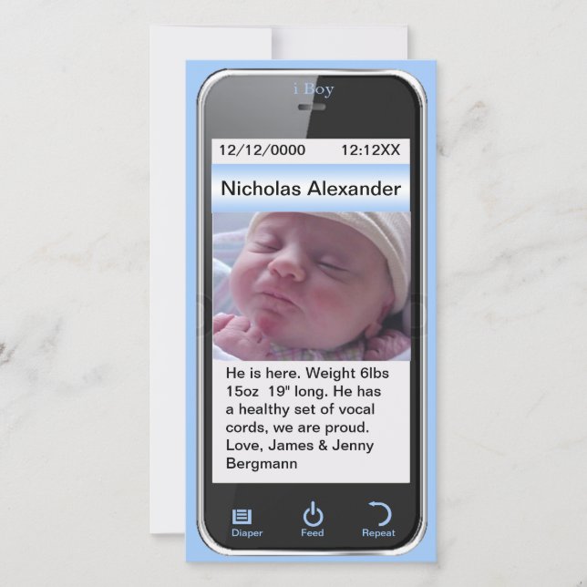 i Boy Modern Birth Announcement (Front)