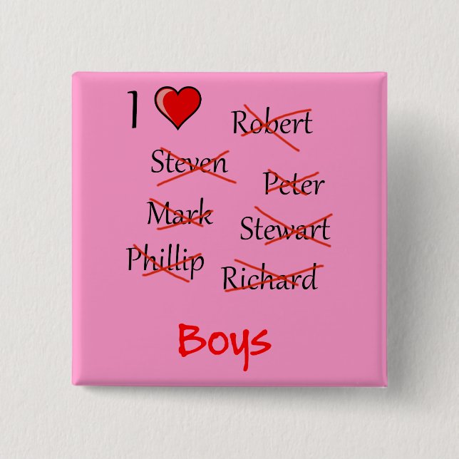 'I ♥ Boys' 15 Cm Square Badge (Front)